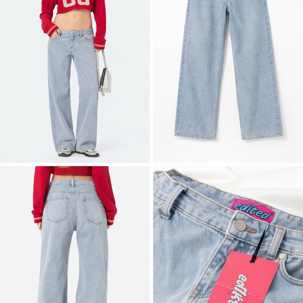 Edikted Petite Raelynn Low Rise Baggy Jeans Light Wash NWT Size L